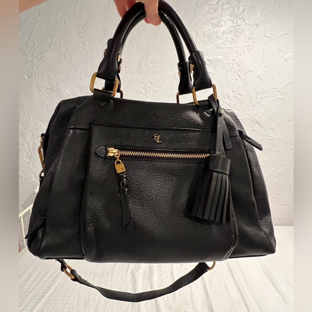 Black Elliott Lucca Faro City Pebble Black Leather Satchel Crossbody Bag Purse